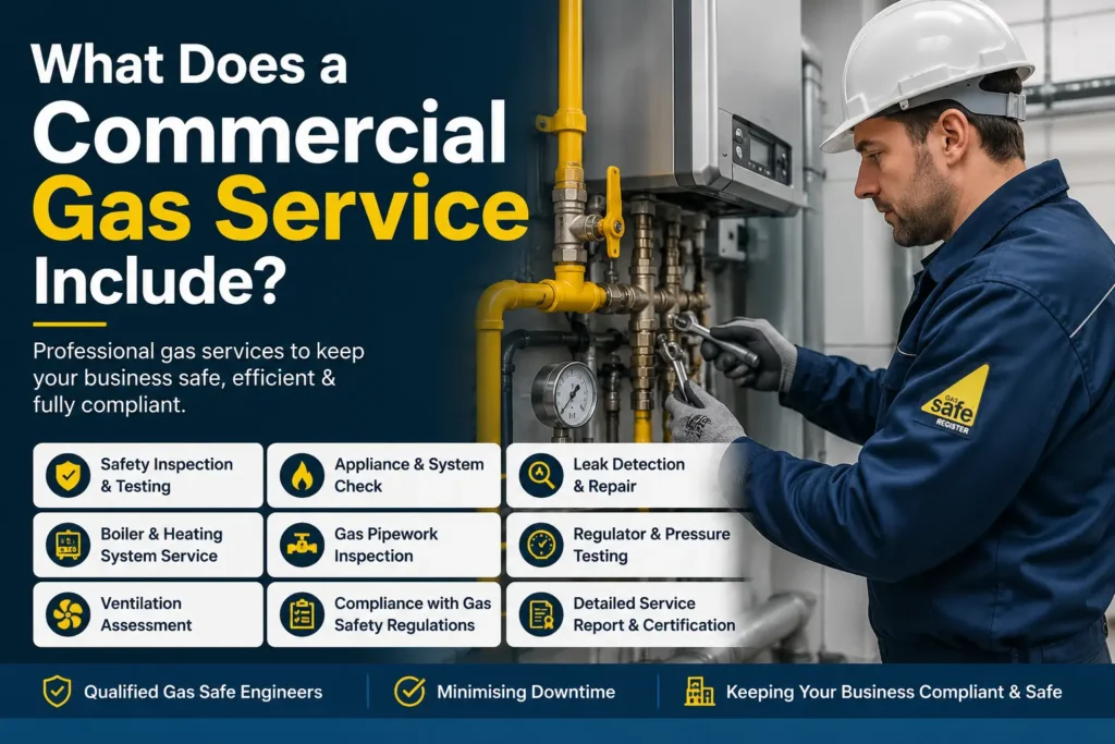 Commercial gas engineer servicing a commercial gas appliance