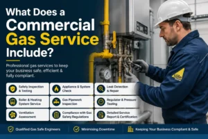 Commercial gas engineer servicing a commercial gas appliance